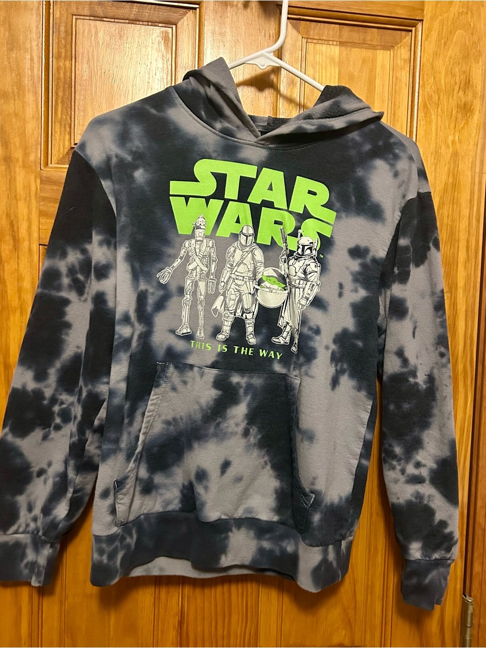 Star Wars Boys Tie-Dye Hoodie Sweatshirt - Black & Gray with Neon Green Graphic